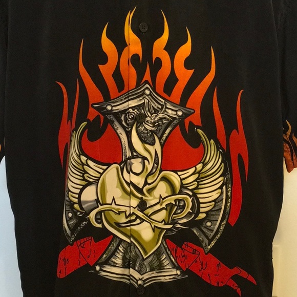 City Impact Mens Wings Heart Flame Short SlveShirt - Picture 4 of 6